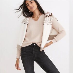 Madewell Waffle Split Neck Thermal Crop Tee Shirt Long Sleeve Antique Cream M